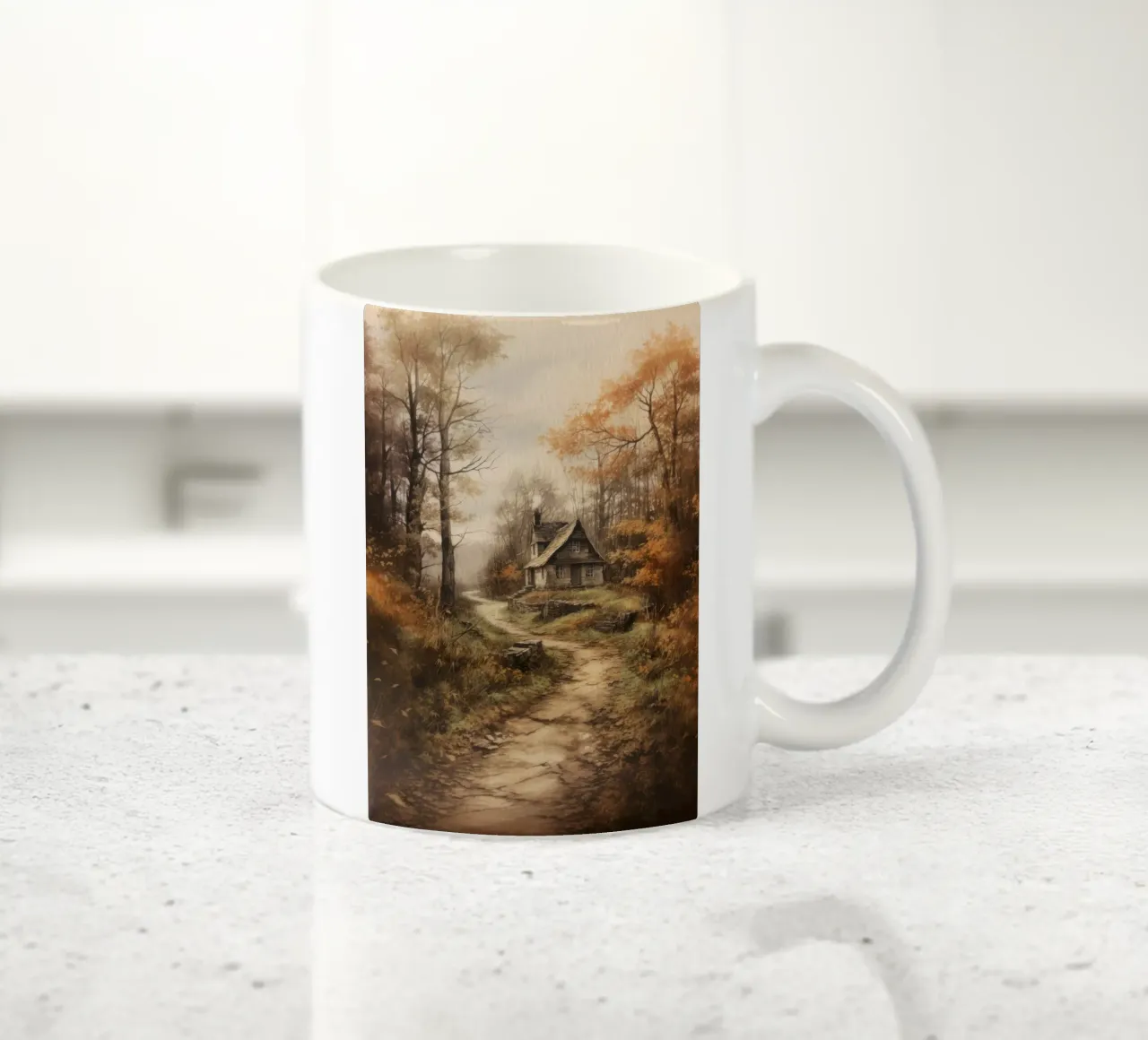Hut in the autumn forest ceramic mug by Luna & Noctua