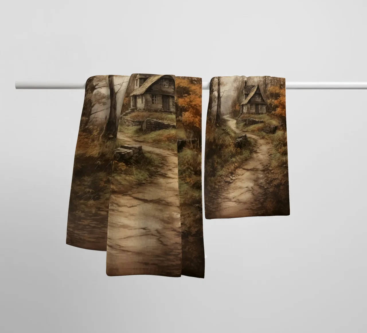 Hut in the autumn forest towel by Luna & Noctua