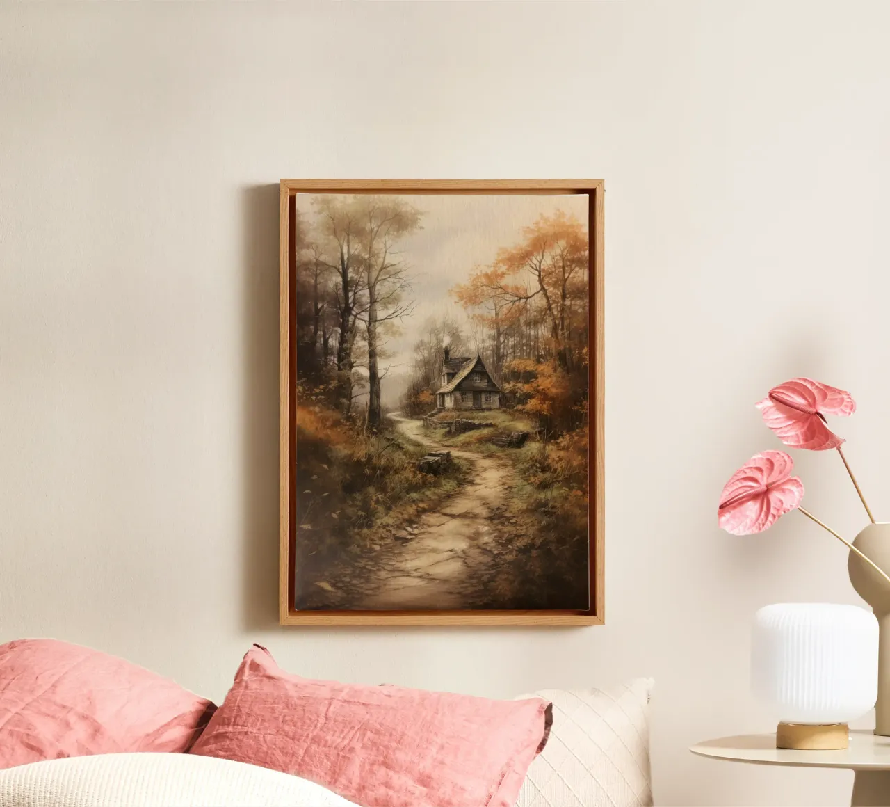 Cabane dans la forêt d'automne toile avec Caisse américaine de Luna & Noctua