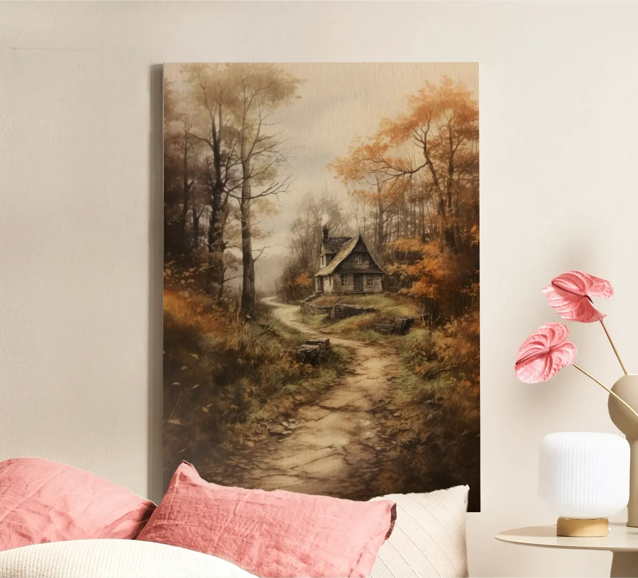 Cabane dans la forêt d'automne toile avec Caisse américaine de Luna & Noctua