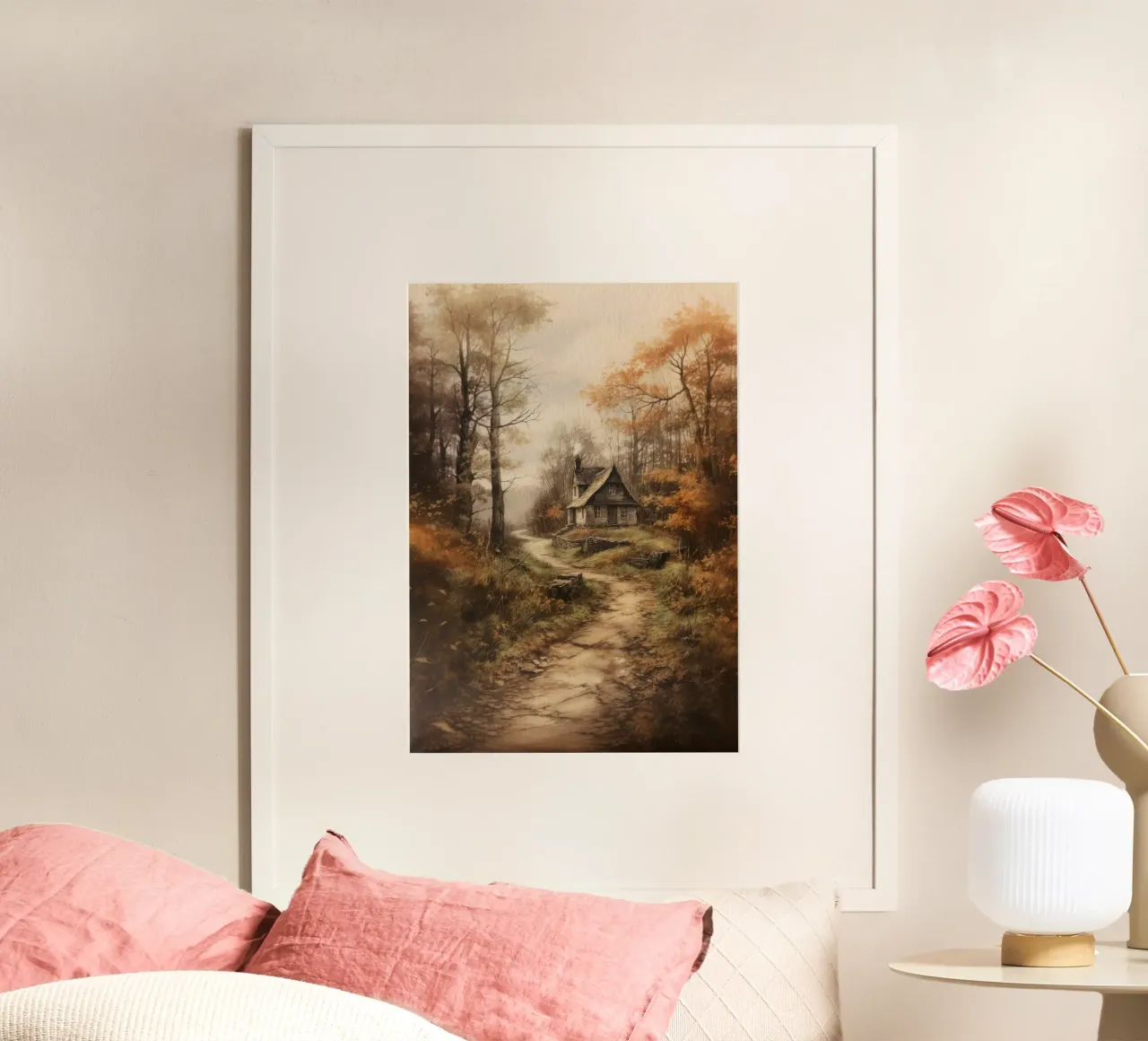 Cabane dans la forêt d'automne poster de Luna & Noctua