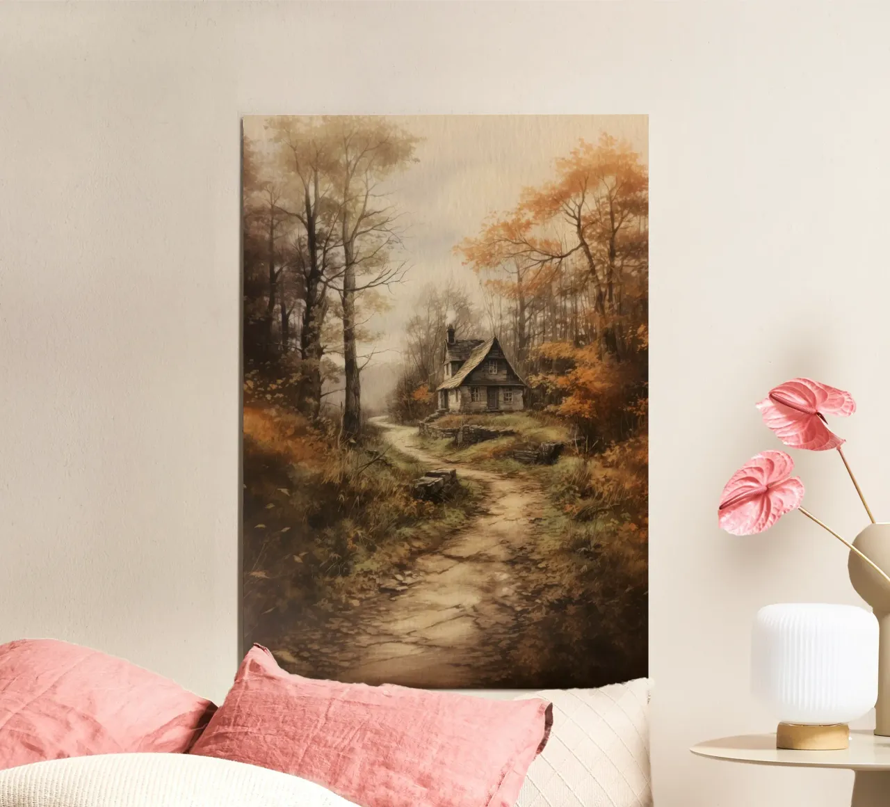 Cabane dans la forêt d'automne poster de Luna & Noctua