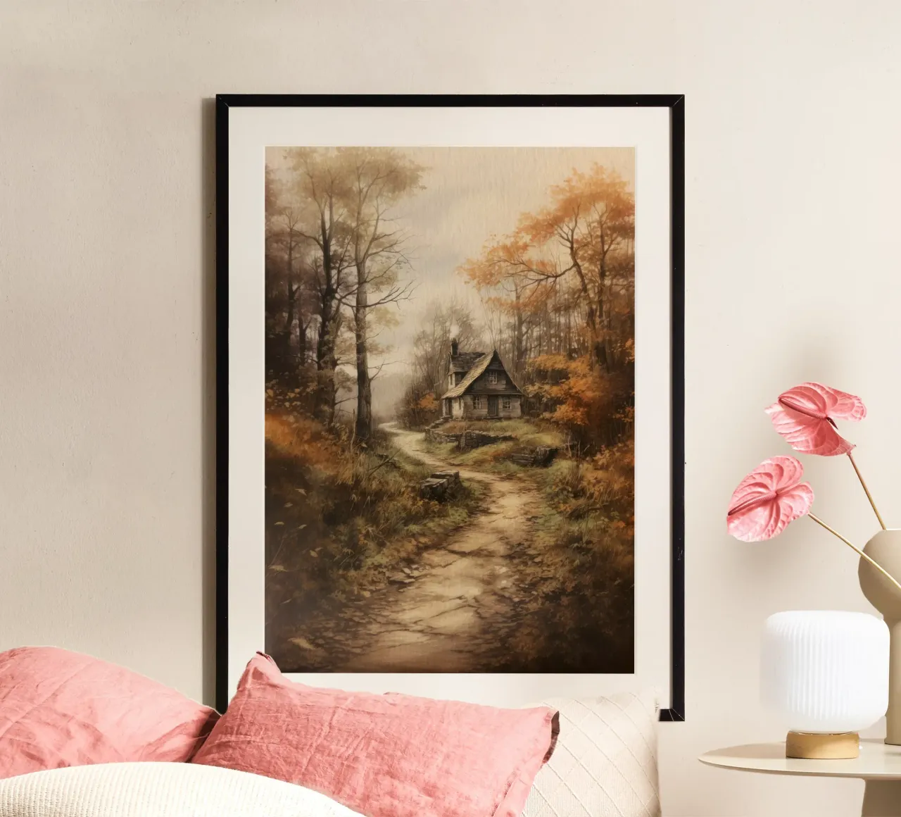 Cabane dans la forêt d'automne poster de Luna & Noctua