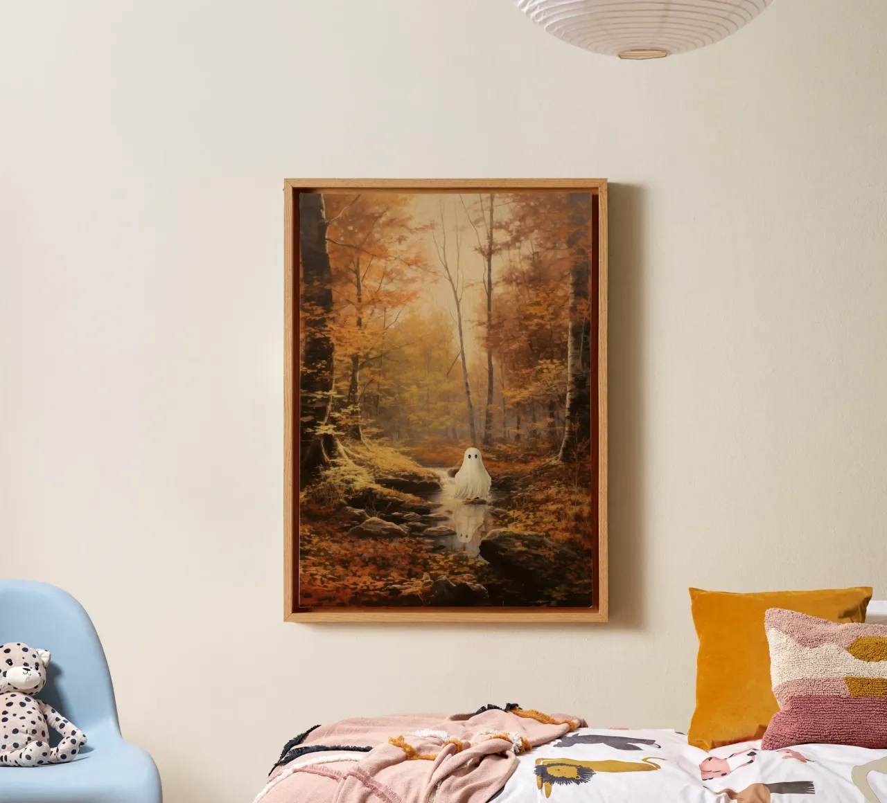 Ghost in the autumn forest canvas with Floater frame by Luna & Noctua