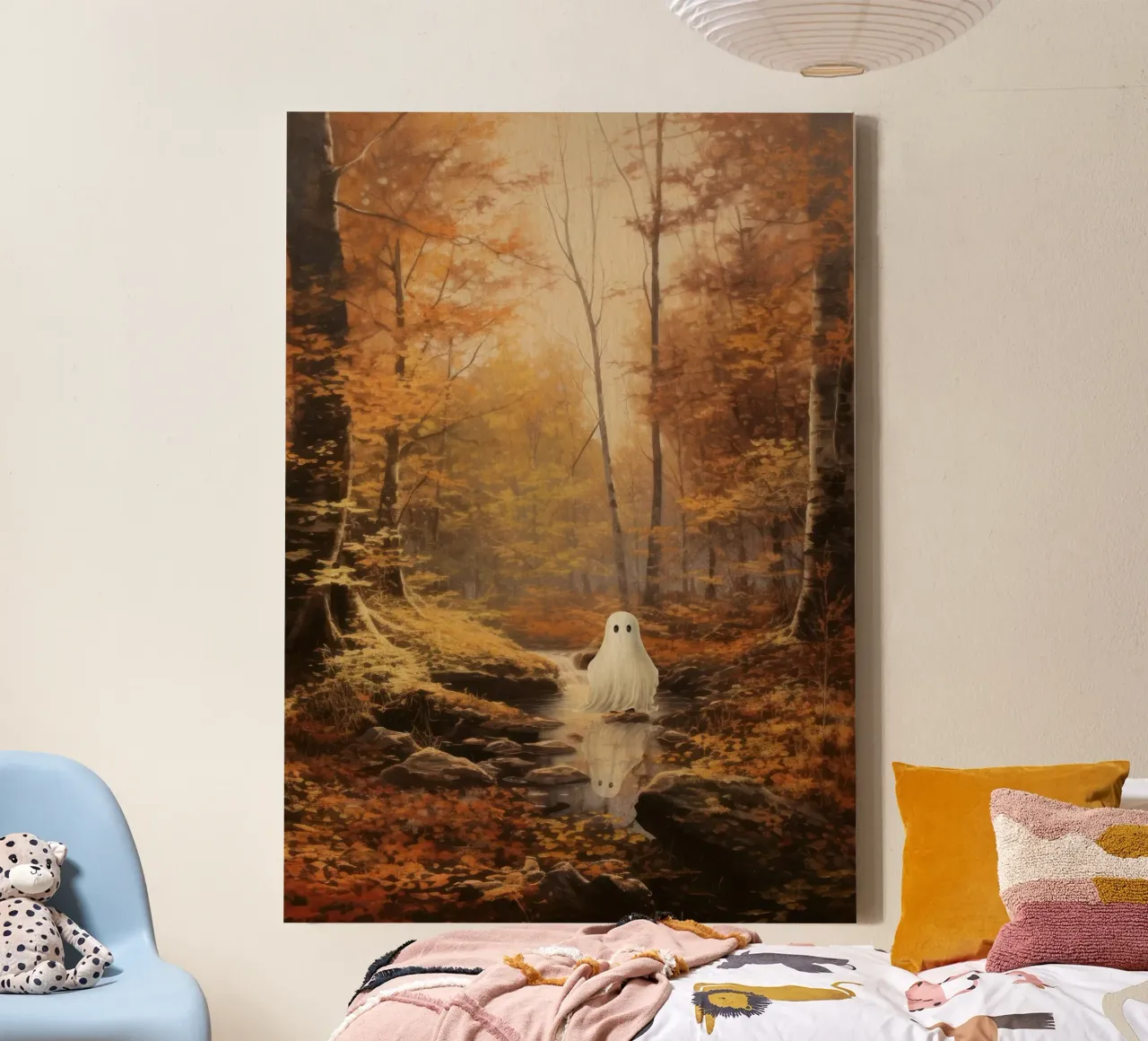 Ghost in the autumn forest canvas with Floater frame by Luna & Noctua