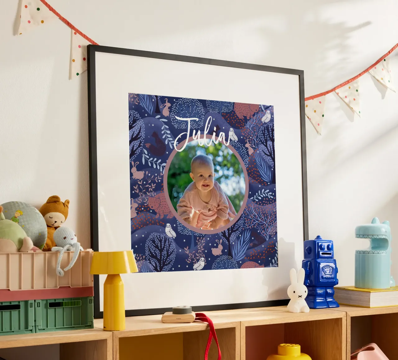 Foto personalizzata del nome del bambino Arte del bosco: Coniglio, gufo, orso poster da Studio Patruschka