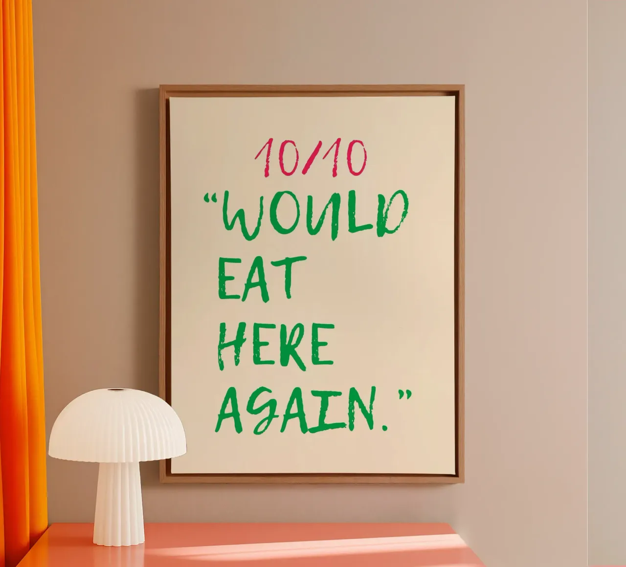 10/10 "WÜRDE WIEDER HIER ESSEN" Leinwand mit Schattenfugenrahmen von ArtDesign by KBK
