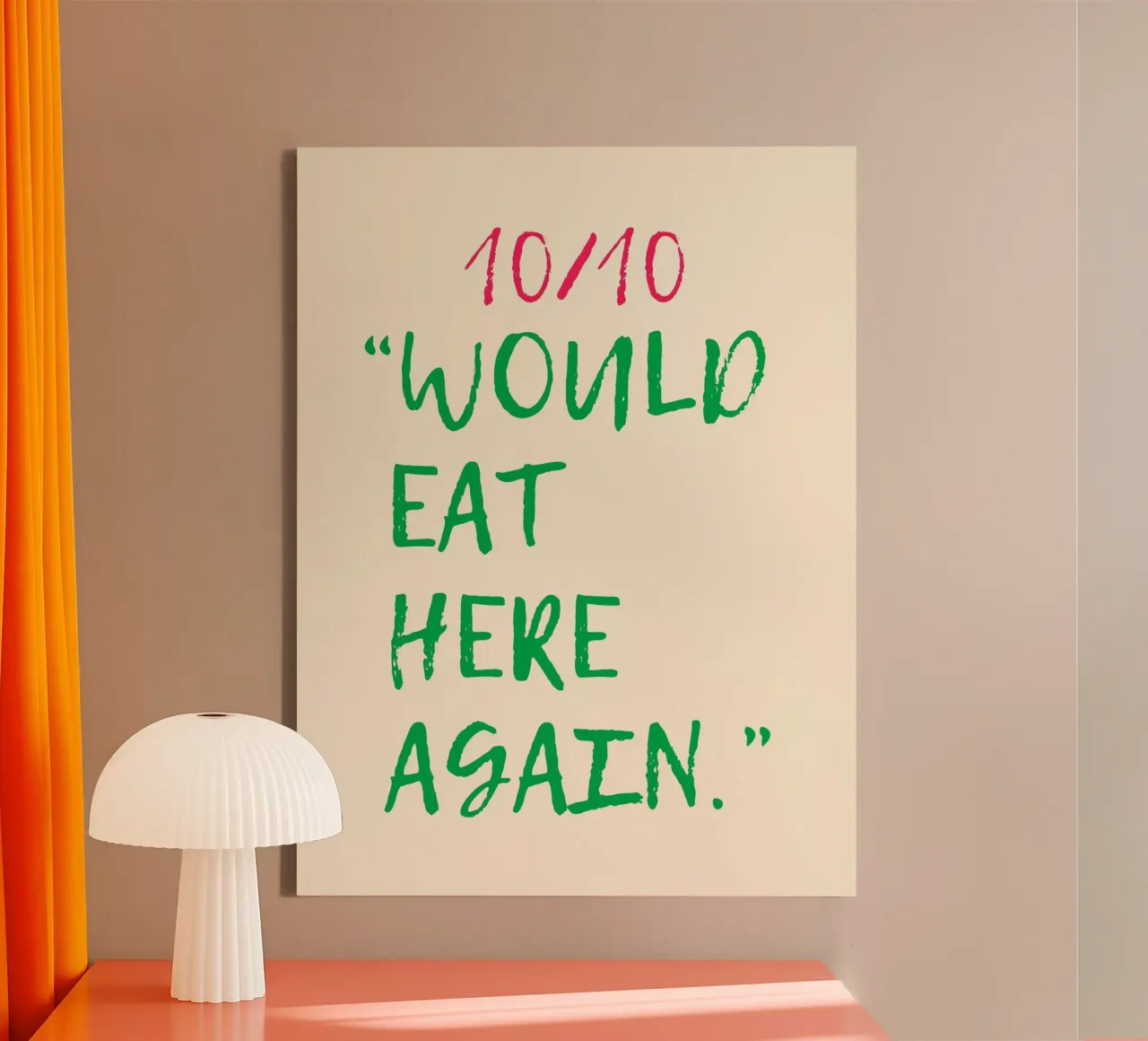 10/10 "WÜRDE WIEDER HIER ESSEN" Leinwand mit Schattenfugenrahmen von ArtDesign by KBK