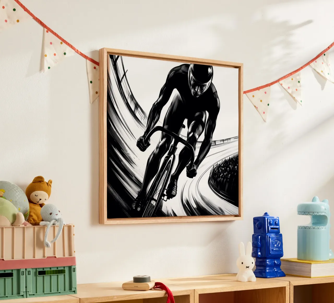 GAREGGIARE SULLA PISTA tela con Cornice a cassetta da ARTOMATIC