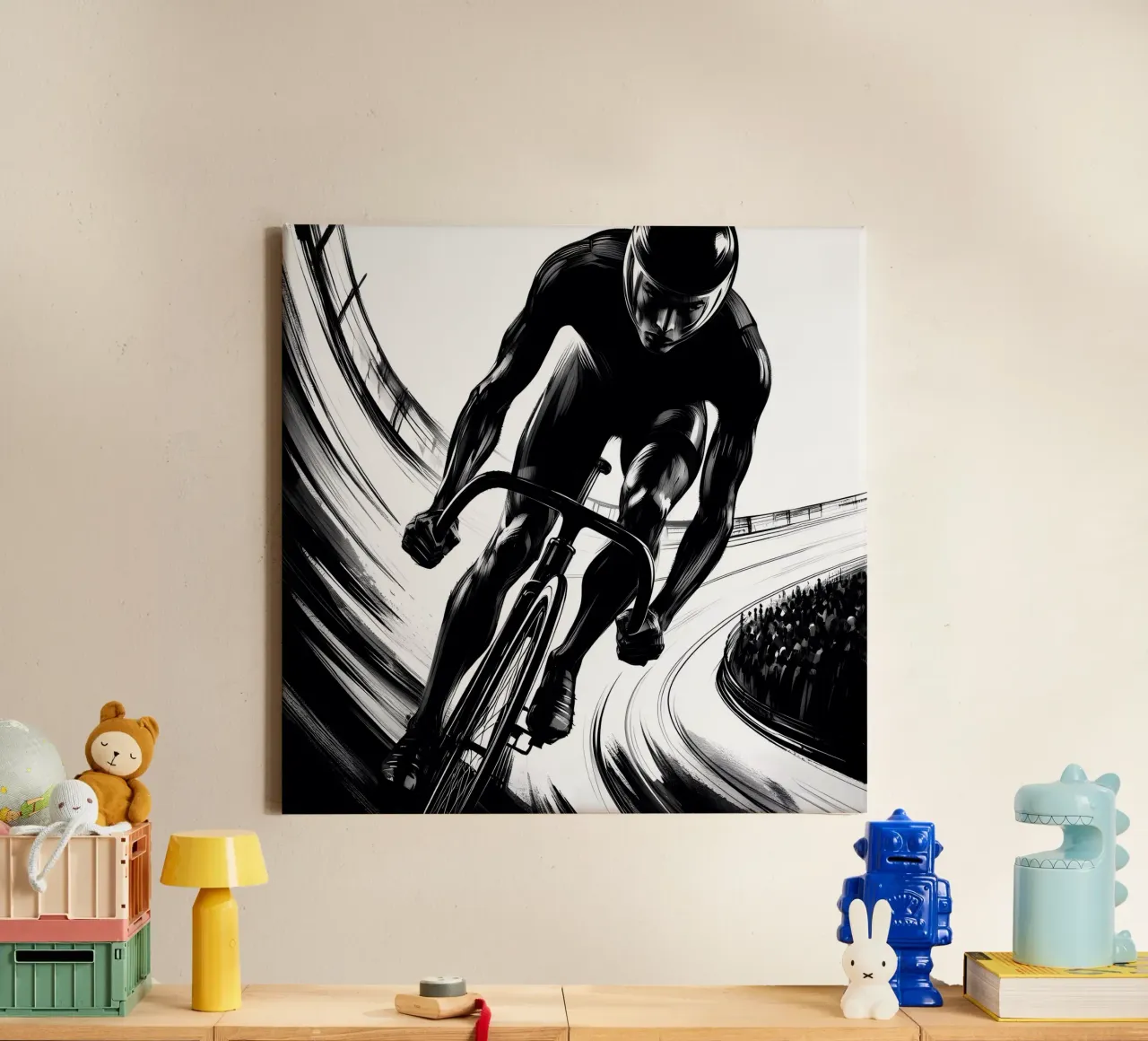 GAREGGIARE SULLA PISTA tela con Cornice a cassetta da ARTOMATIC