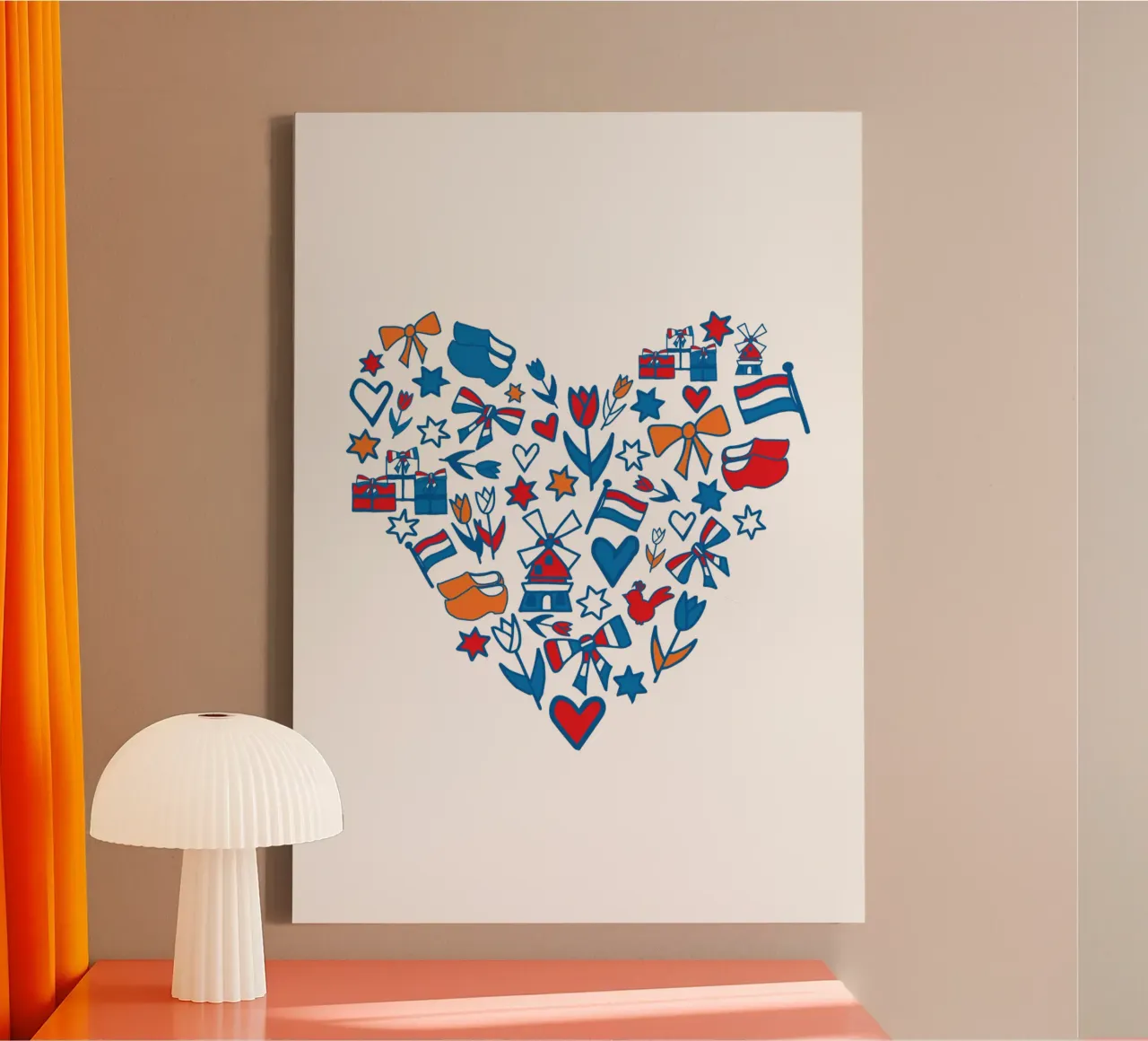 Heart with Dutch illustrations canvas with Floater frame by Studio Holland