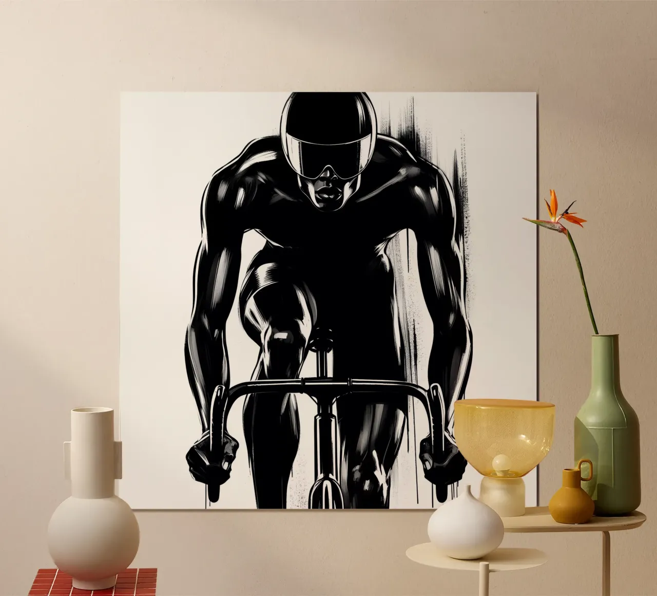 RADFAHRER AUF FAHRRAD Poster mit Aluminium Rahmen von ARTOMATIC