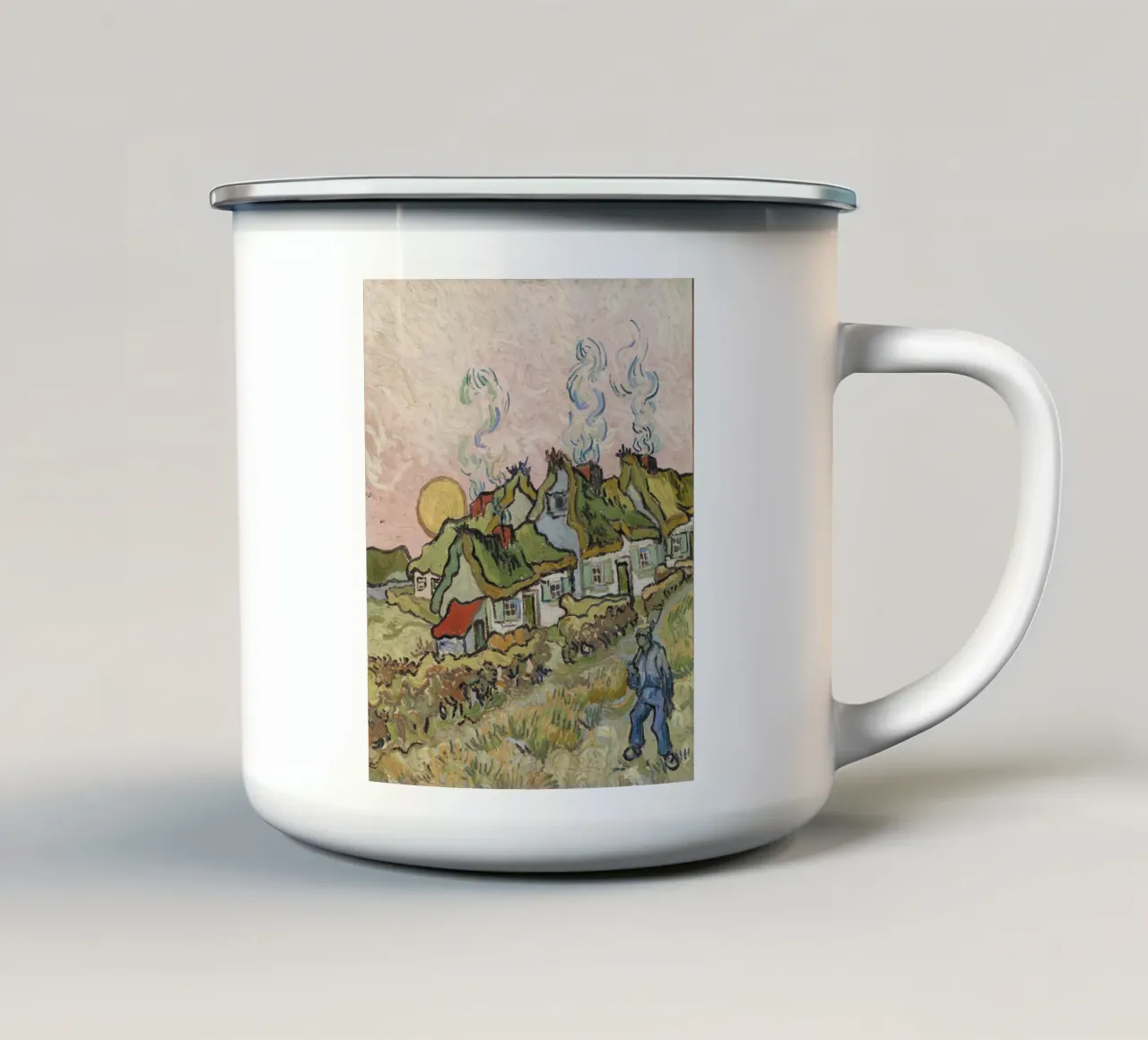 Vincent van Gogh - Case e figure, 1890 tazza in smalto da Timeless Artworks