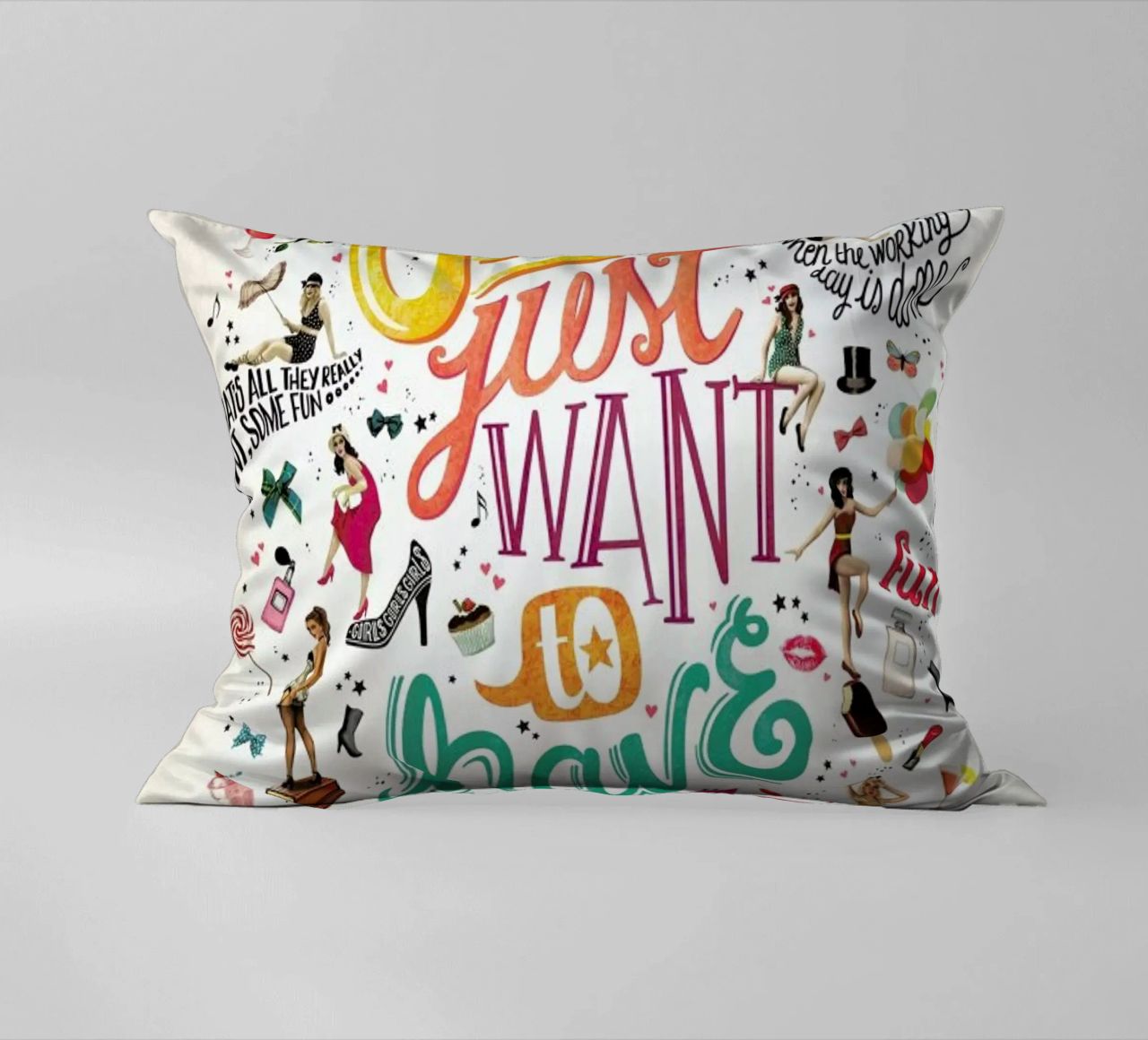 Girls Just Want to Have Fun - Draw Me A Song Project decorative cushion by Nour Tohme