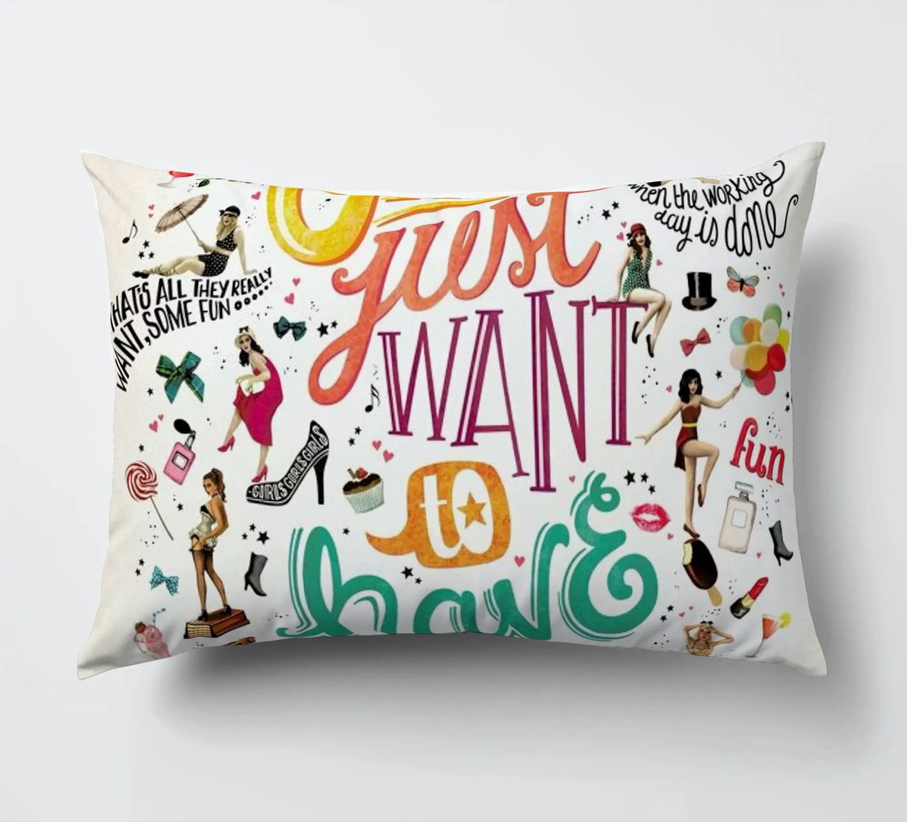 Girls Just Want to Have Fun - Draw Me A Song Project decorative cushion by Nour Tohme