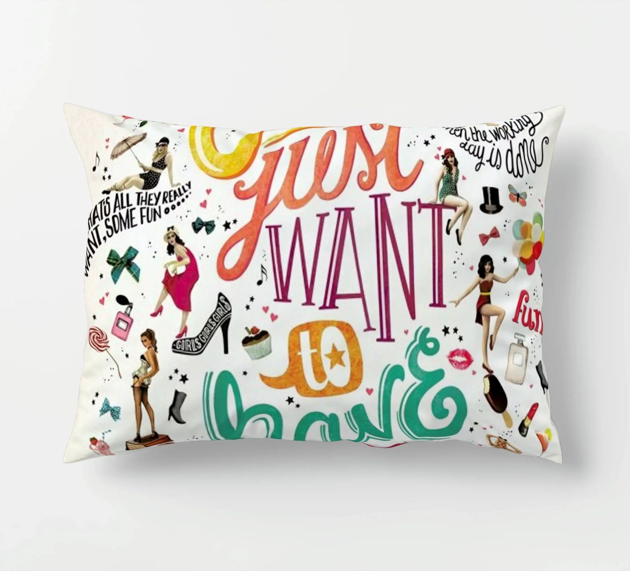 Girls Just Want to Have Fun - Draw Me A Song Project decorative cushion by Nour Tohme