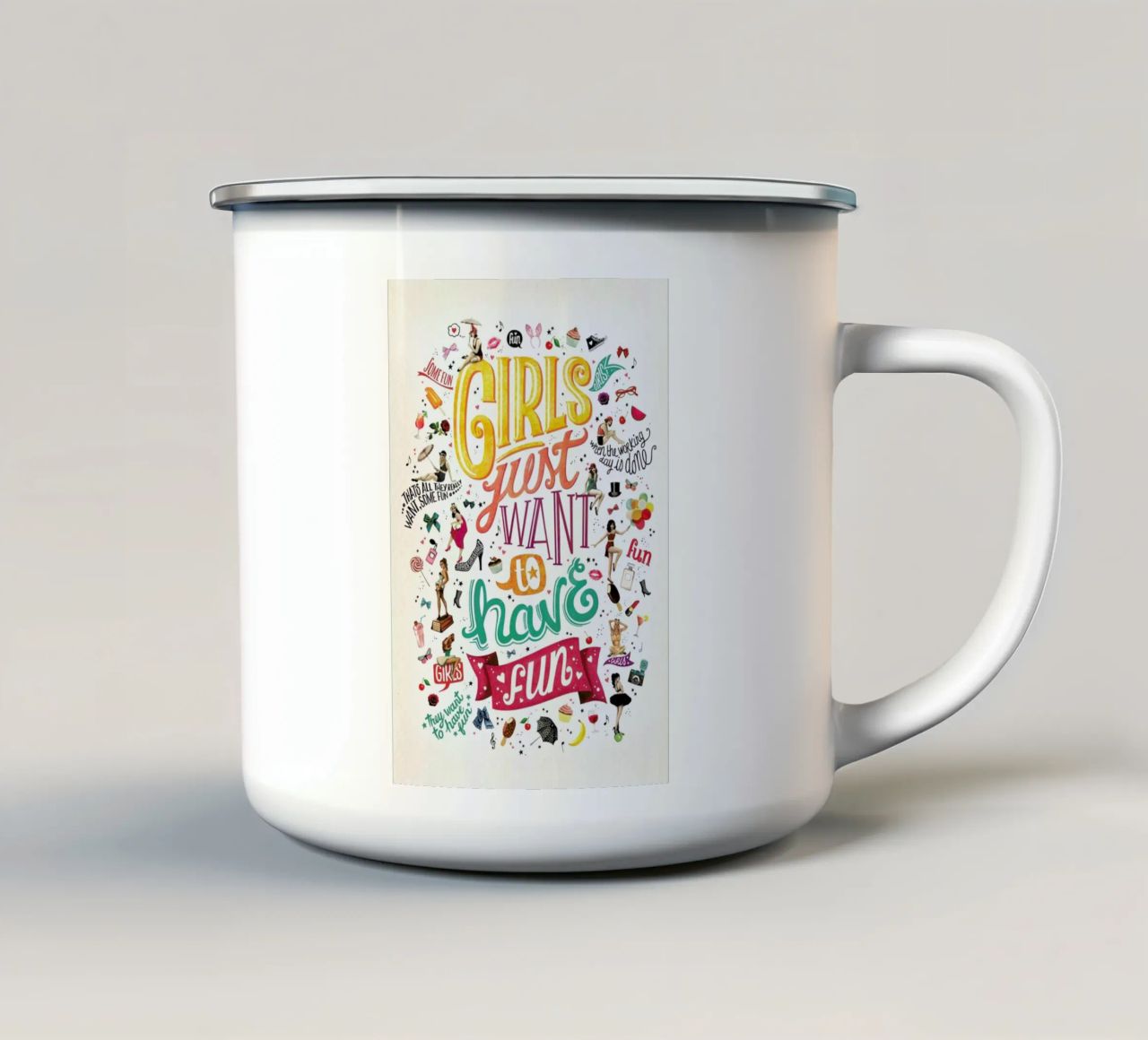 Girls Just Want to Have Fun - Draw Me A Song Project enamel mug by Nour Tohme