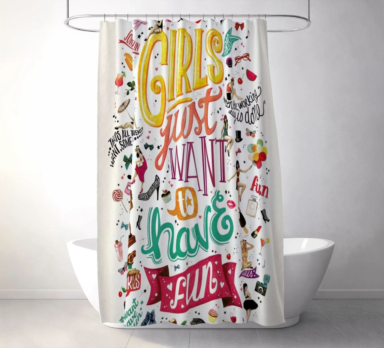 Girls Just Want to Have Fun - Draw Me A Song Project Duschvorhang von Nour Tohme