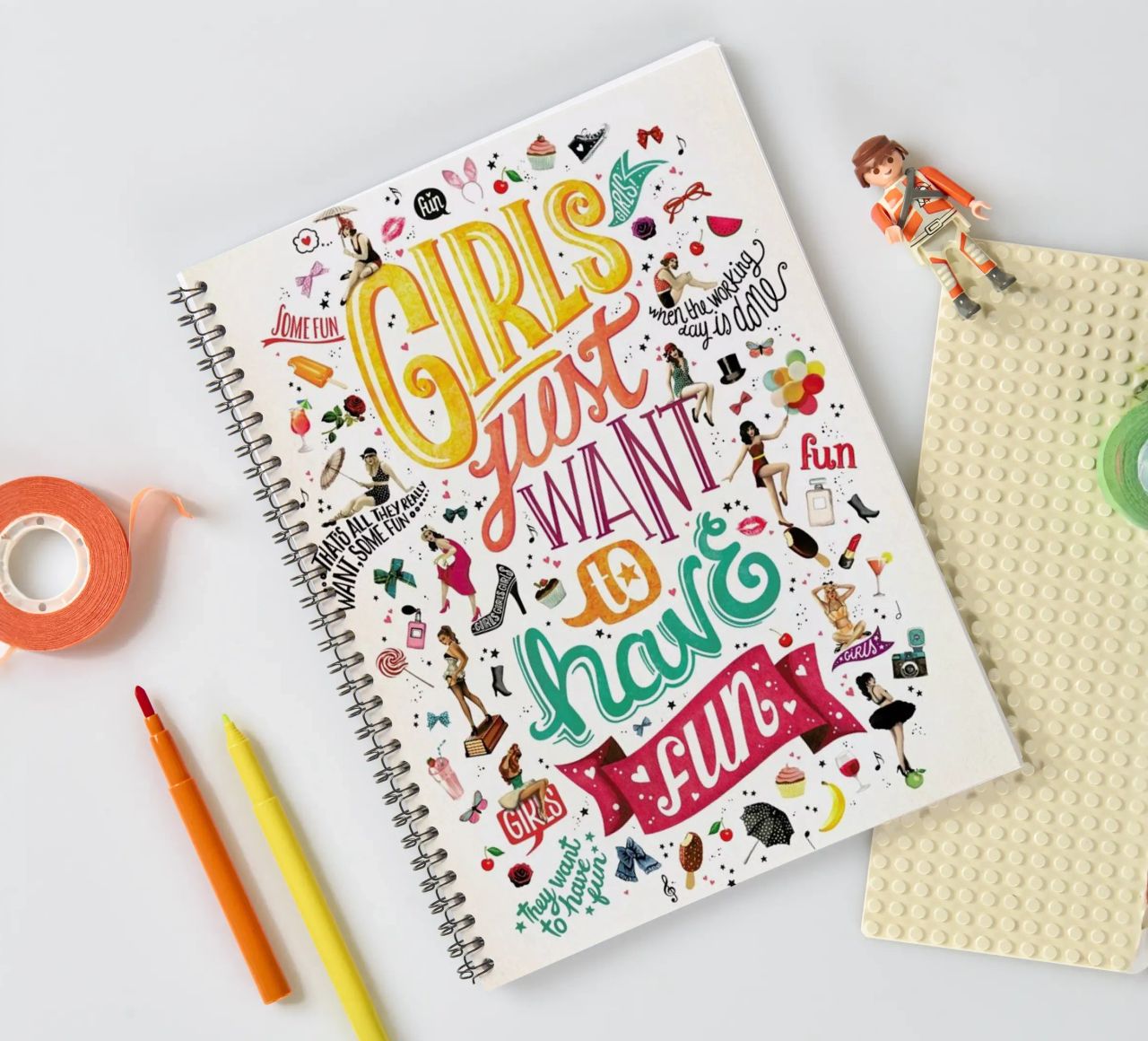 Girls Just Want to Have Fun - Draw Me A Song Project spiral notebook by Nour Tohme