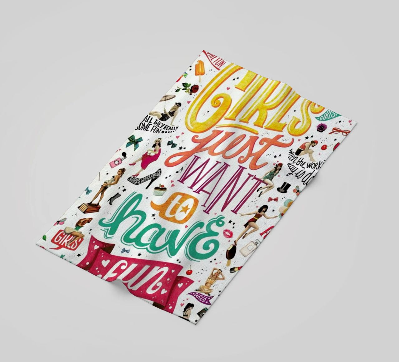 Girls Just Want to Have Fun - Draw Me A Song Project beach towel by Nour Tohme
