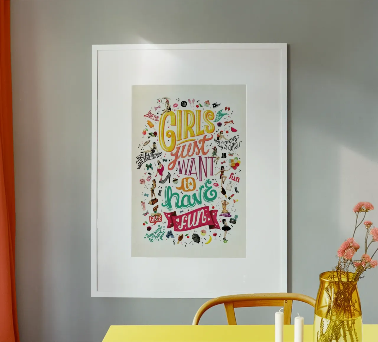Girls Just Want to Have Fun - Draw Me A Song Project poster avec cadre en aluminium de Nour Tohme