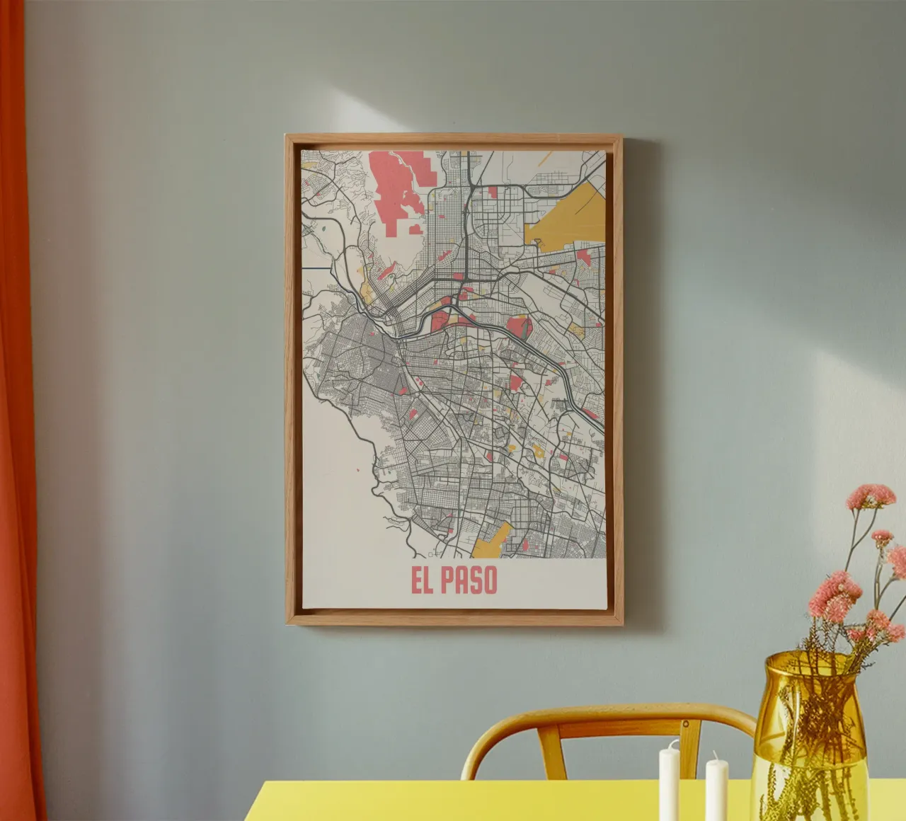 El Paso stadsplattegrond - Stijlvolle kunstdruk | FineArt Print canvas met Baklijst van MOOODZART