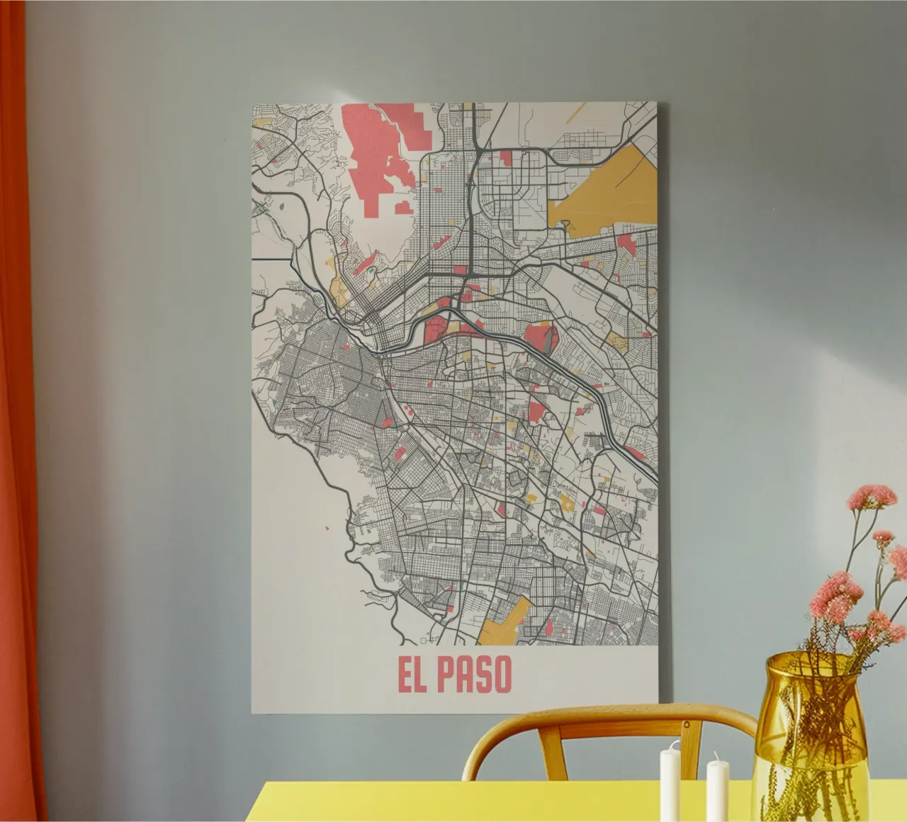 El Paso stadsplattegrond - Stijlvolle kunstdruk | FineArt Print canvas met Baklijst van MOOODZART