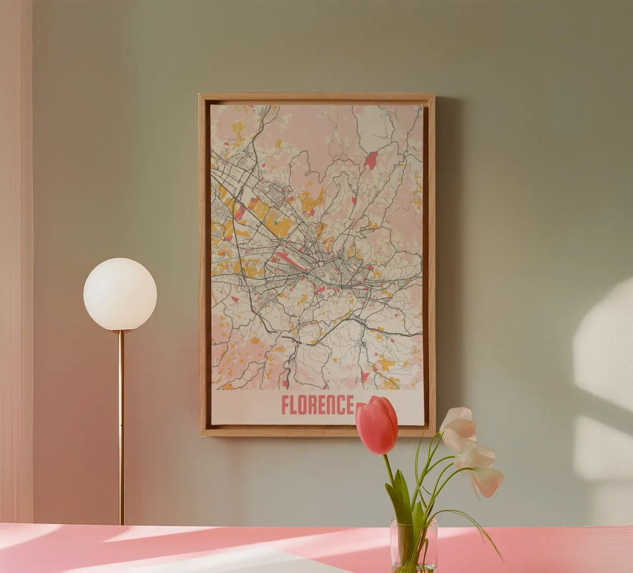 Stadsplattegrond Florence - Stijlvolle Kunstprint | FineArt Print canvas met Baklijst van MOOODZART