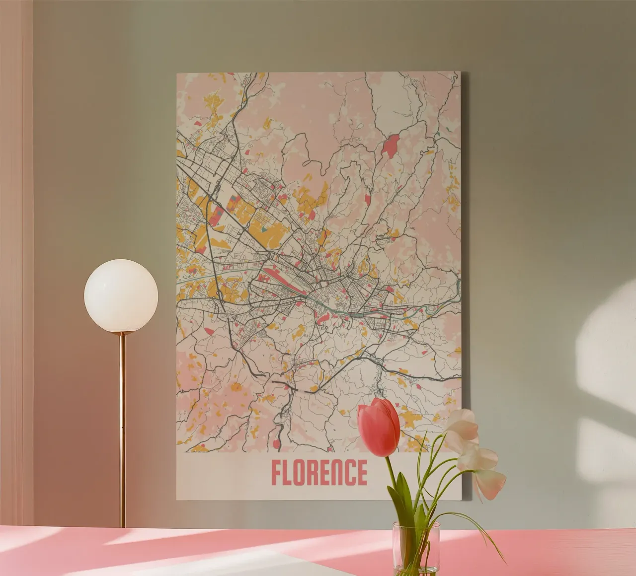 Stadsplattegrond Florence - Stijlvolle Kunstprint | FineArt Print canvas met Baklijst van MOOODZART