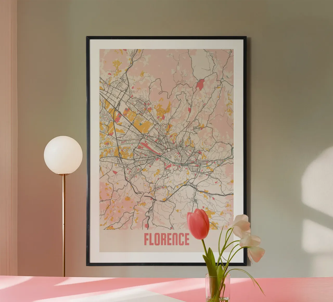 Stadsplattegrond Florence - Stijlvolle Kunstprint | FineArt Print poster met aluminium frame van MOOODZART