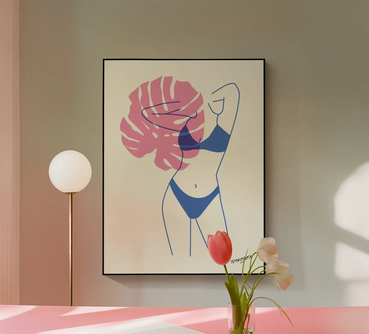 Pink & Blue Woman acrylic glass by Tamsen Design