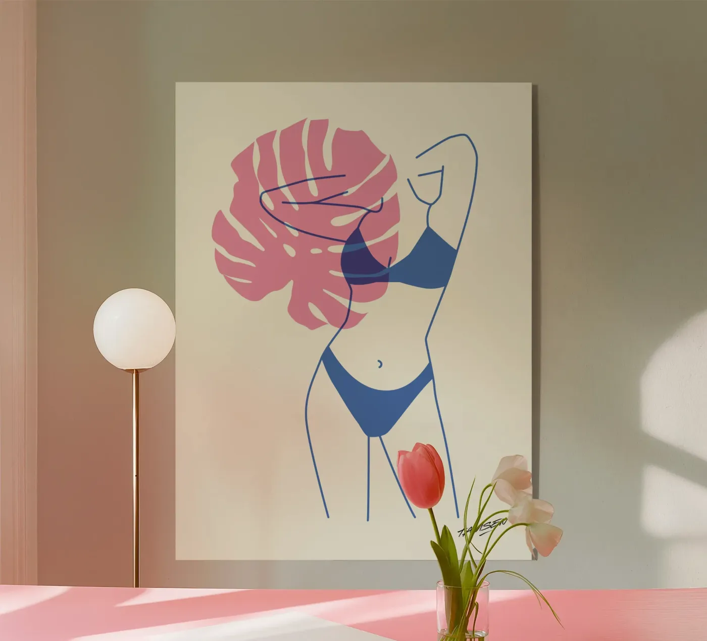 Pink & Blue Woman acrylic glass by Tamsen Design