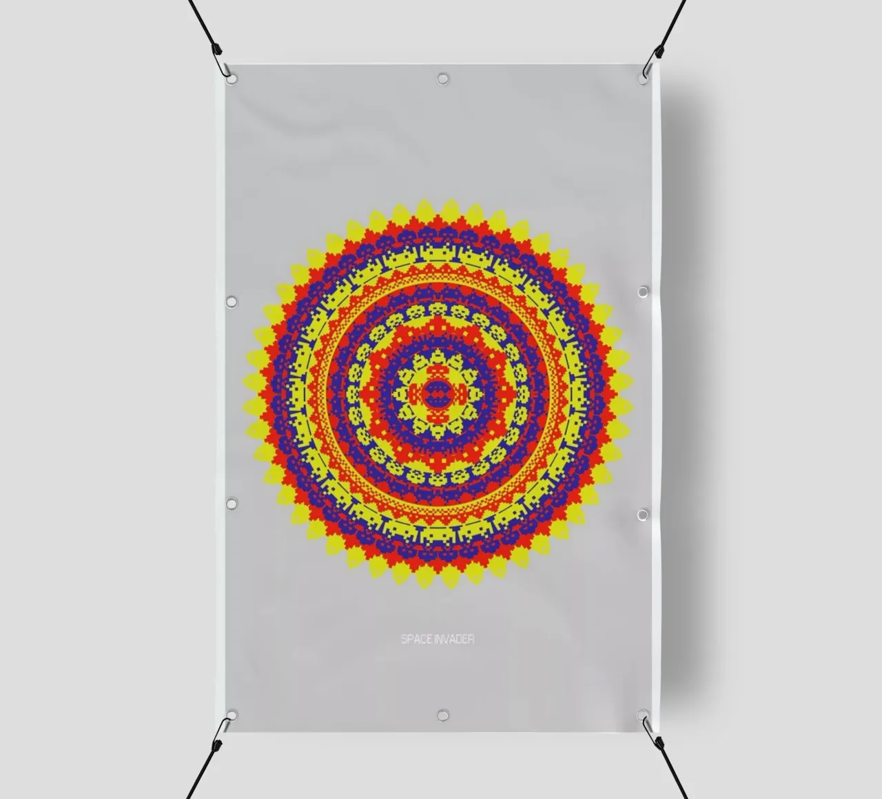 Space Invader Mandala telo in pvc da Olivier Marchand