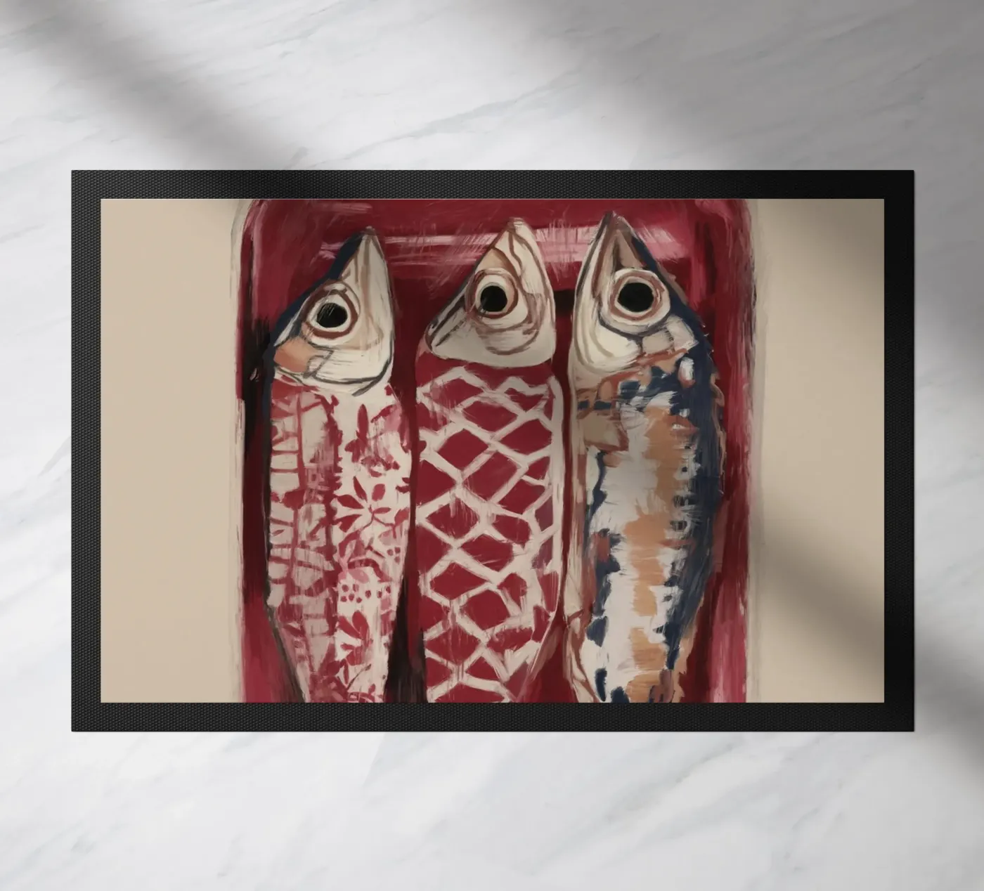 Patterned Fish Trio doormat by ThingDesign