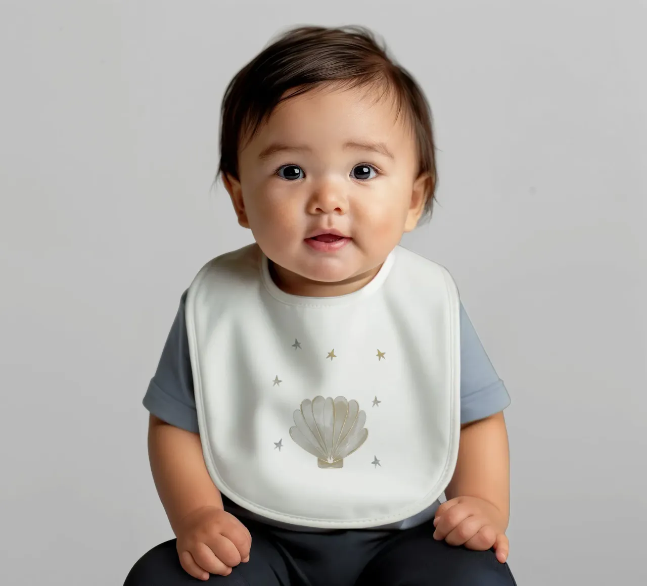 Yellow Seashell baby bib by Menina Lisboa
