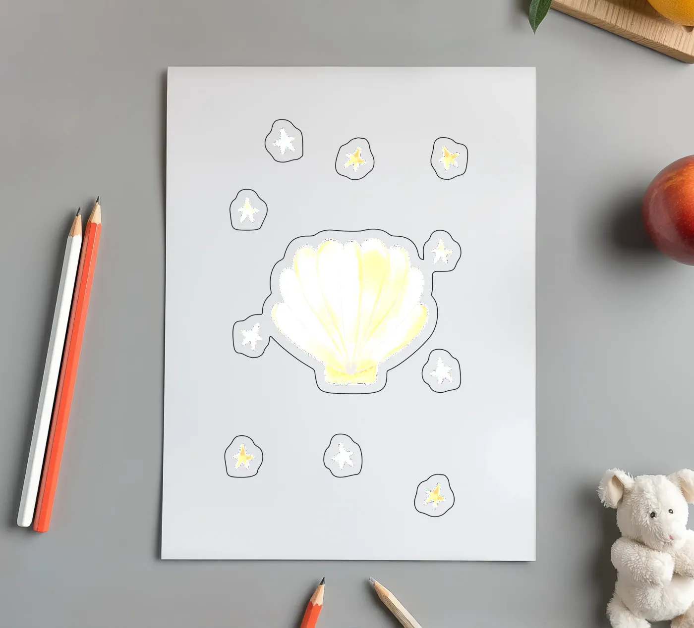 Yellow Seashell sticker sheet by Menina Lisboa