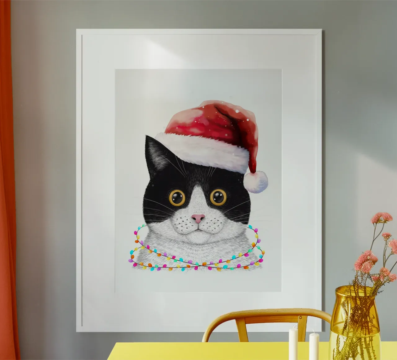 Santa cat poster con telaio in alluminio da valeriyakorenkova