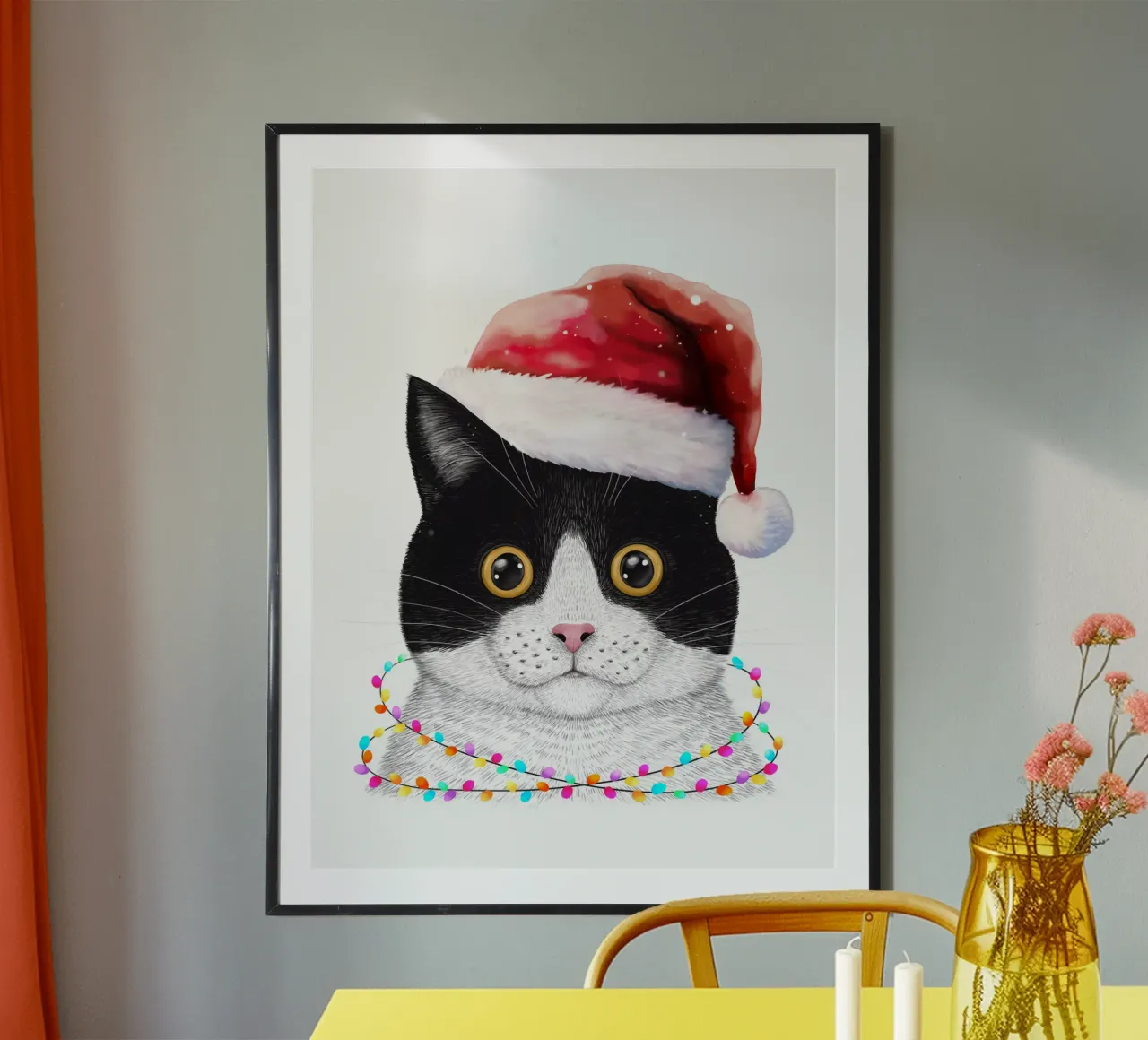Santa cat poster con telaio in alluminio da valeriyakorenkova