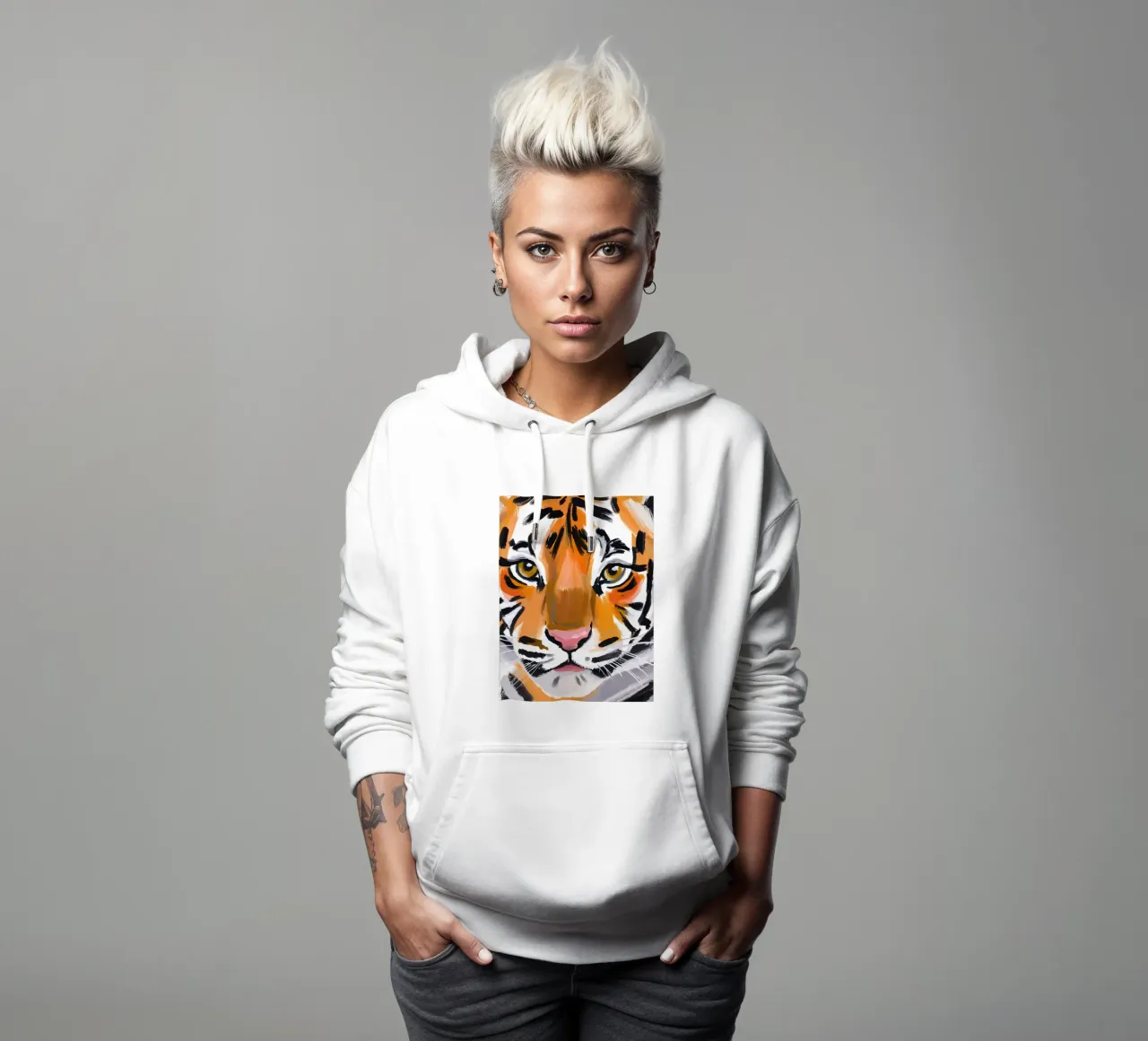Tigergesicht felpa con cappuccio da Ohkimiko