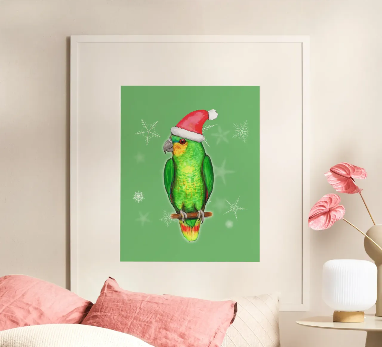 Pappagallo amazzone di Natale poster con telaio in plastica da BwiseLizzy