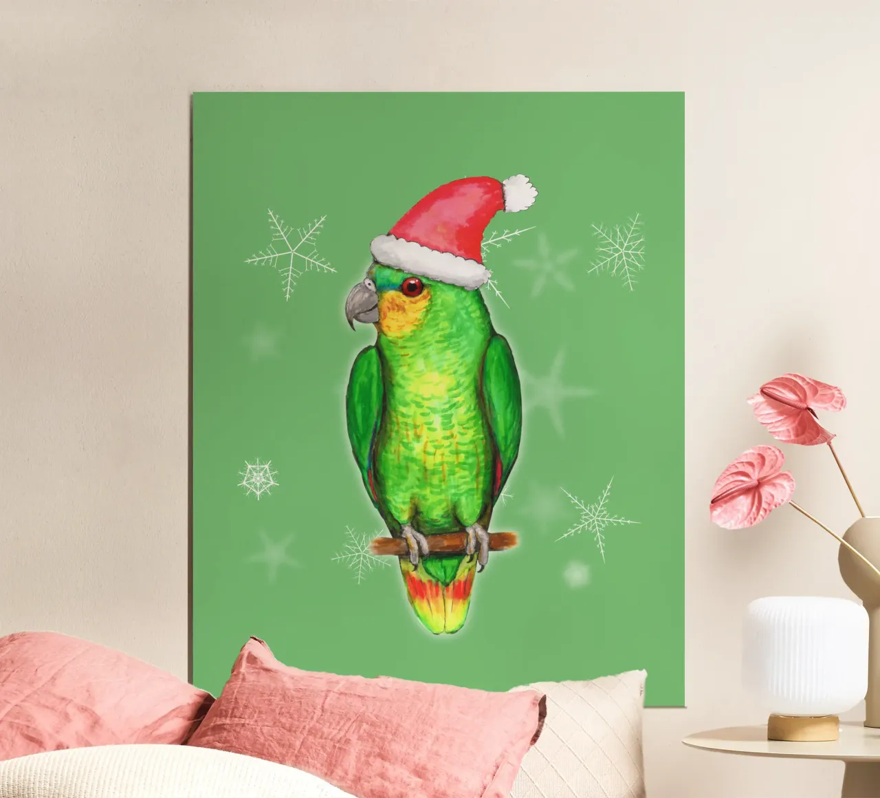 Pappagallo amazzone di Natale poster con telaio in plastica da BwiseLizzy