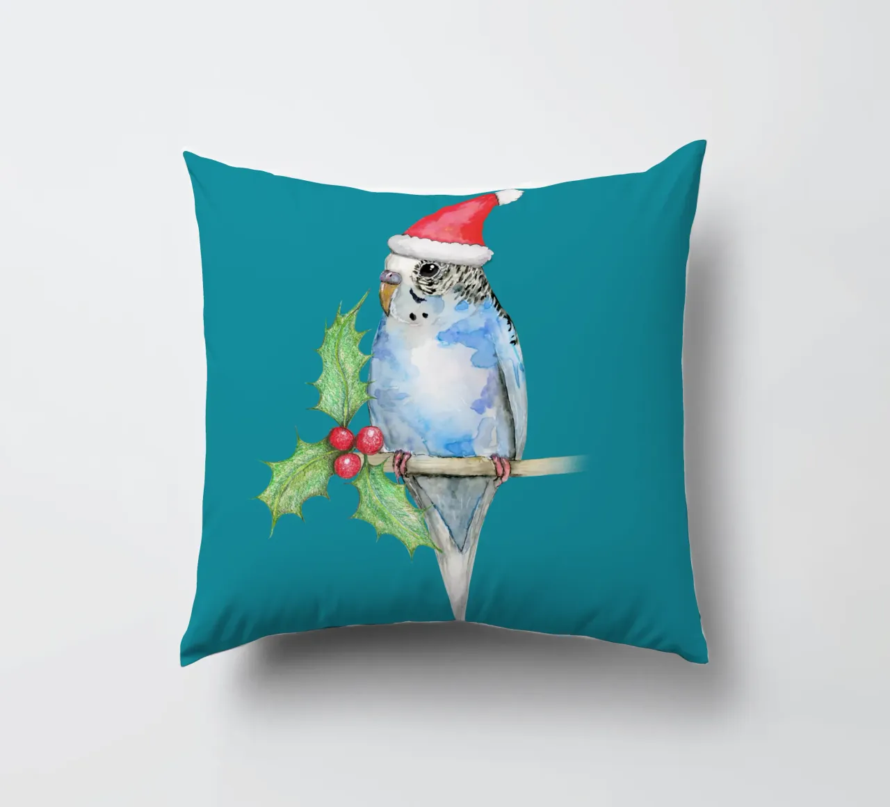 Pappagallino blu maculato in stile natalizio cuscino da BwiseLizzy