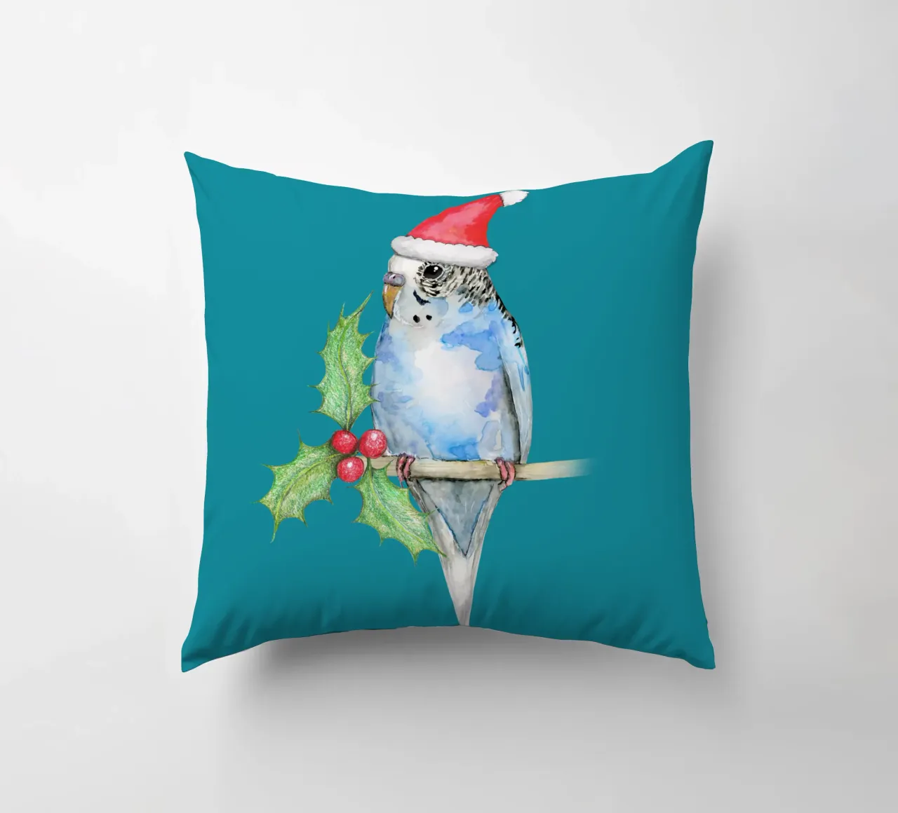 Pappagallino blu maculato in stile natalizio cuscino da BwiseLizzy