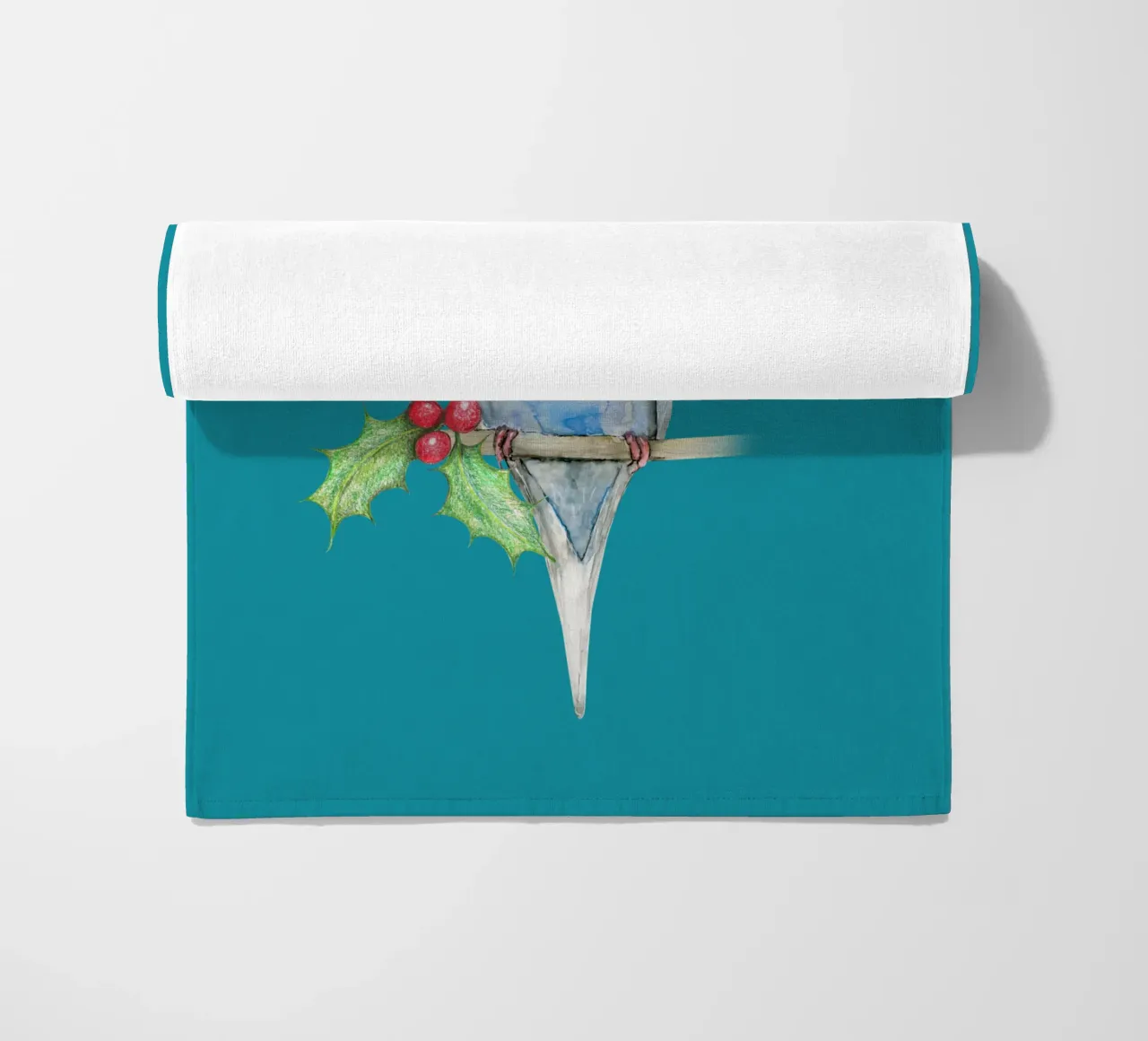 Pappagallino blu maculato in stile natalizio telo mare da BwiseLizzy