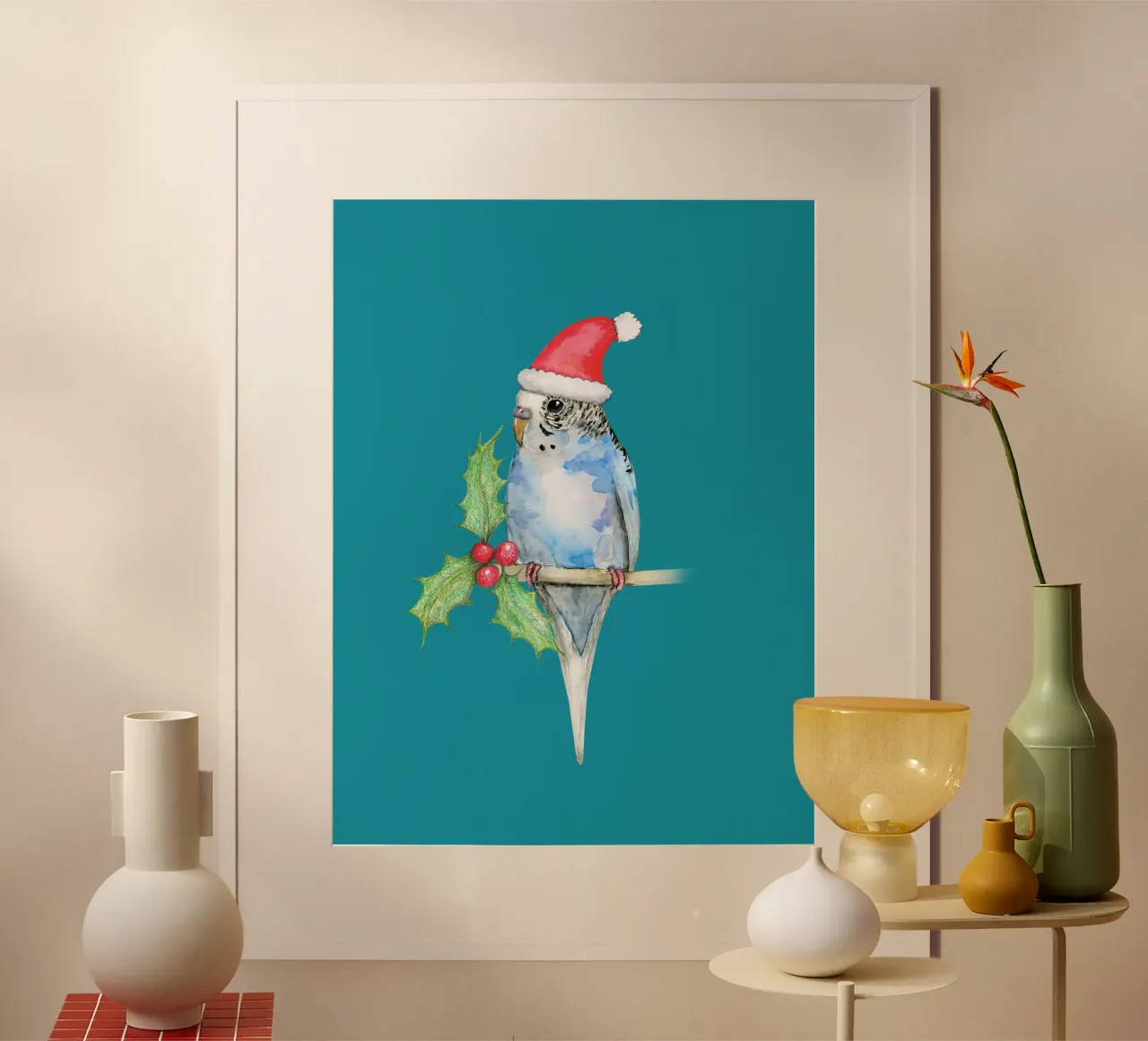 Pappagallino blu maculato in stile natalizio carta hahnemühle da BwiseLizzy