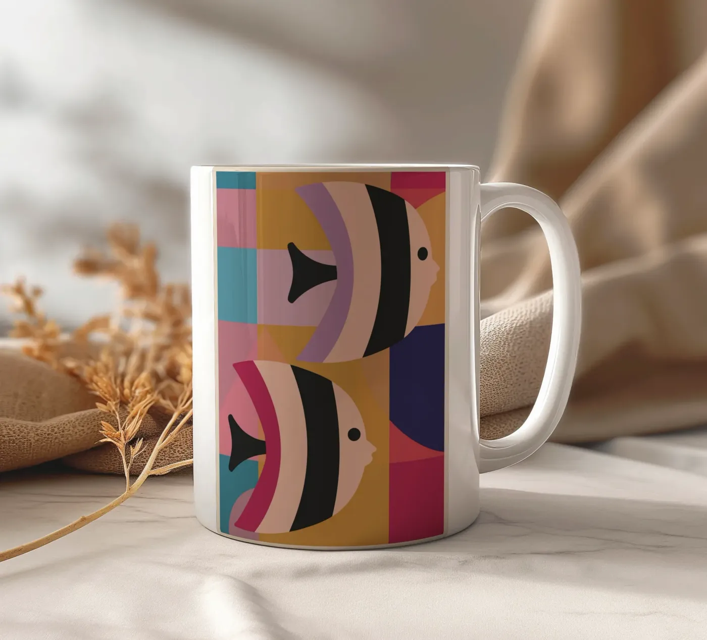 Geometric Fish ceramic mug by Gaite