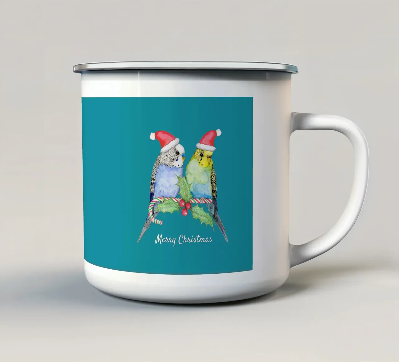 Due simpatici pappagallini in stile natalizio tazza in smalto da BwiseLizzy