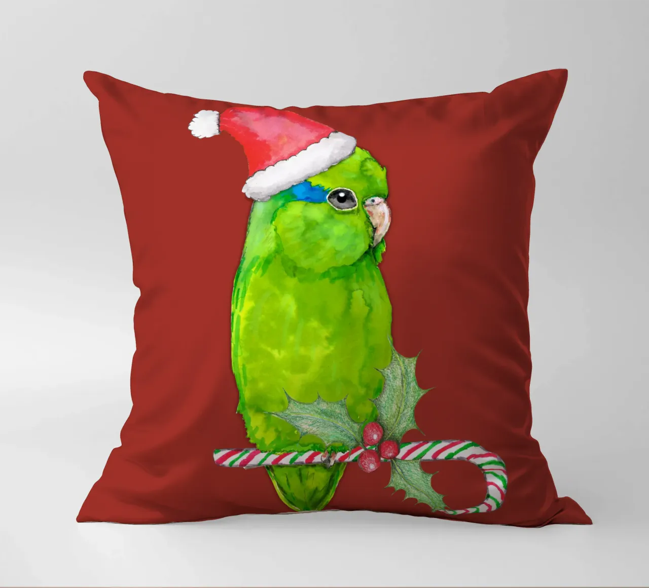 Pappagallino verde stile Natale cuscino da BwiseLizzy