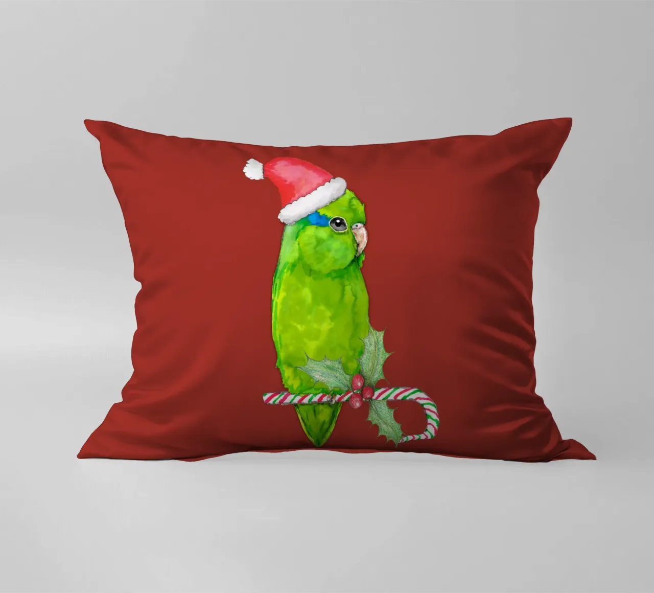 Pappagallino verde stile Natale cuscino da BwiseLizzy