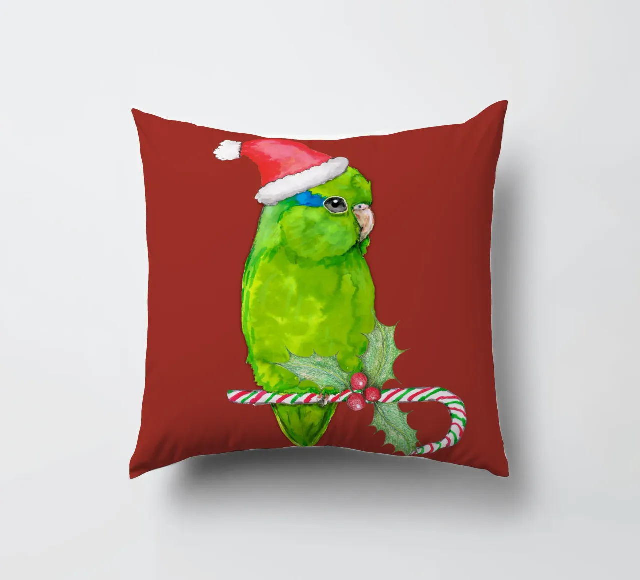 Pappagallino verde stile Natale cuscino da BwiseLizzy